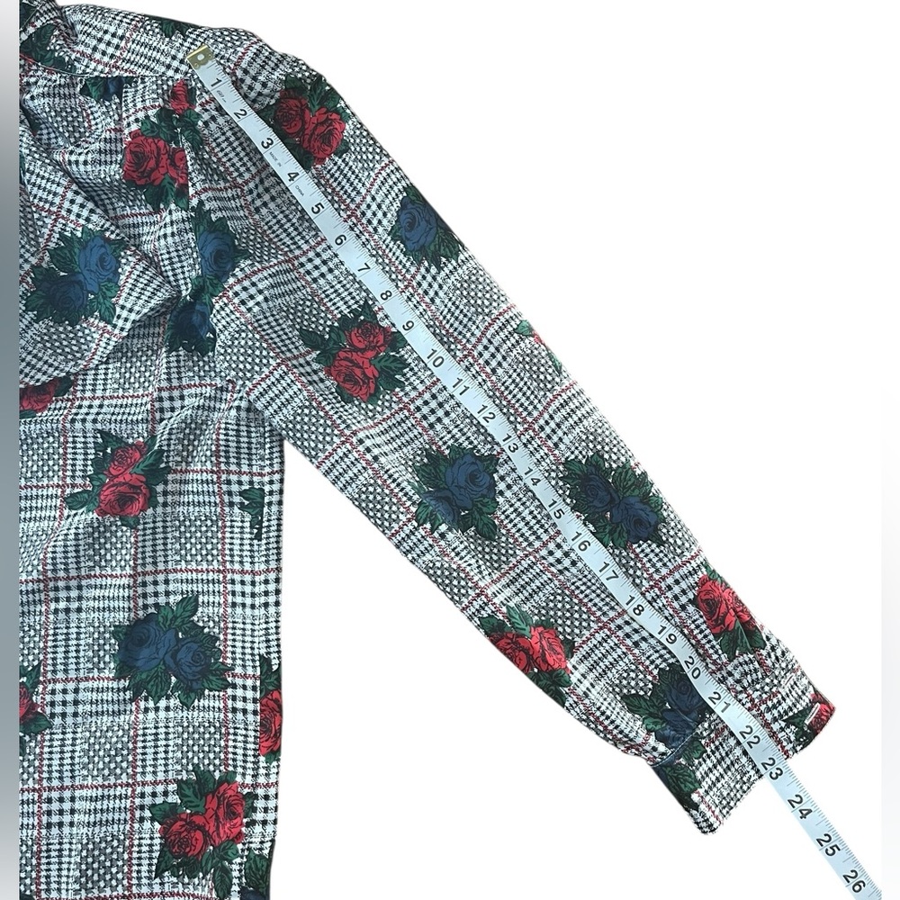 Vintage graphic rose pattern blouse with jabot 1970s medium - Picture 6 of 9